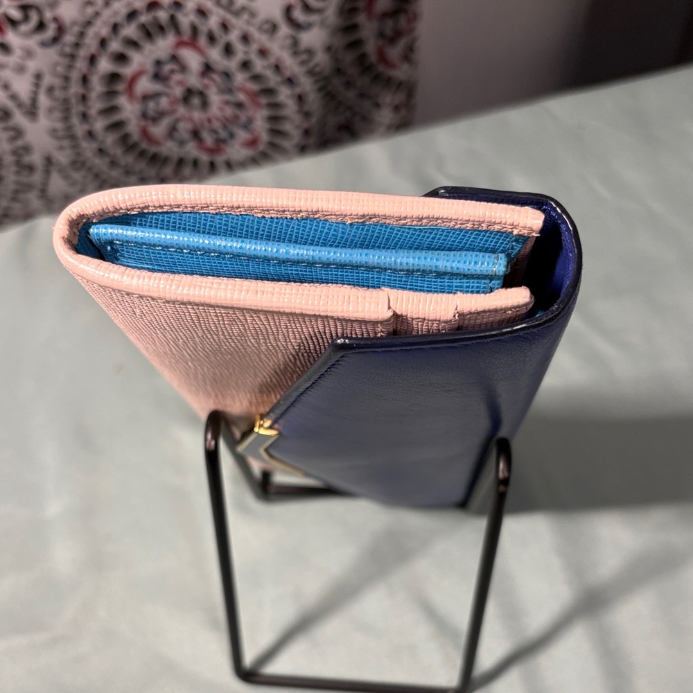 Fendi Rainbow Colorblock Leather Continental Wallet Blue & Pink GUC - Picture 5 of 12